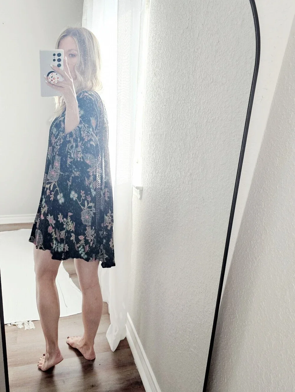Free People Just The Two Of Us Top Tunic Dress Black Floral Botanical Women XS